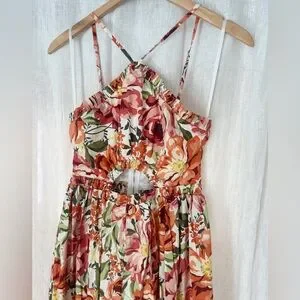 open lace back dress Orange Floral Off Shoulder Dress – Gabi Swimwear main image 0